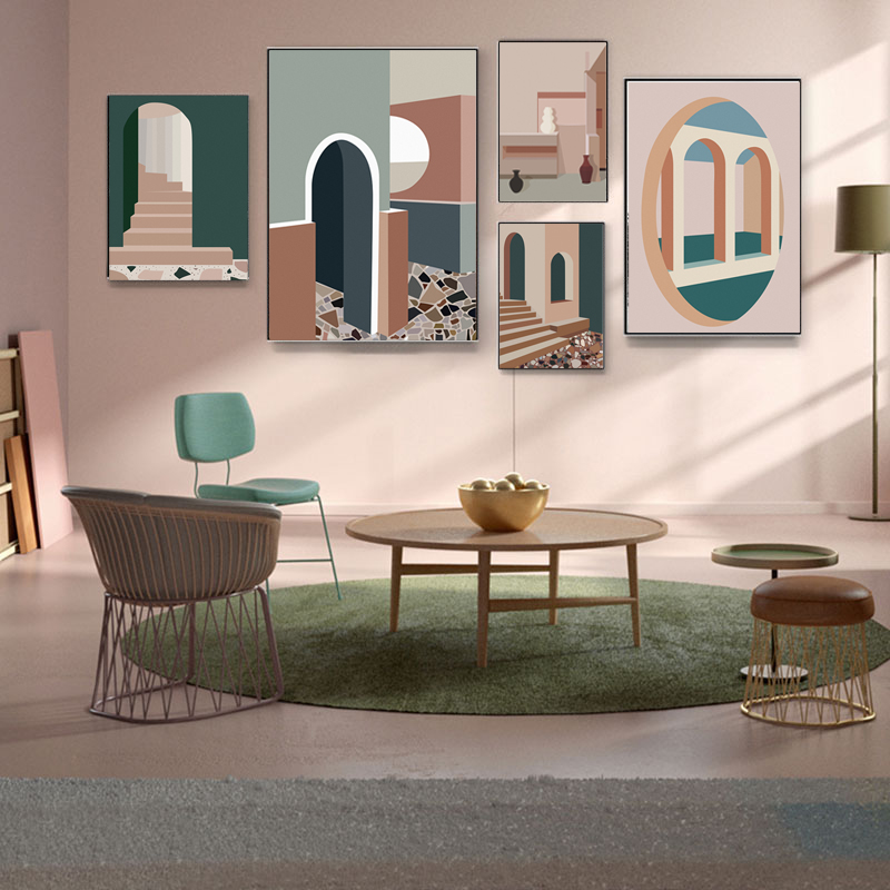 Interior Design And Build - Ретро Моранди здание холст искусство аниме